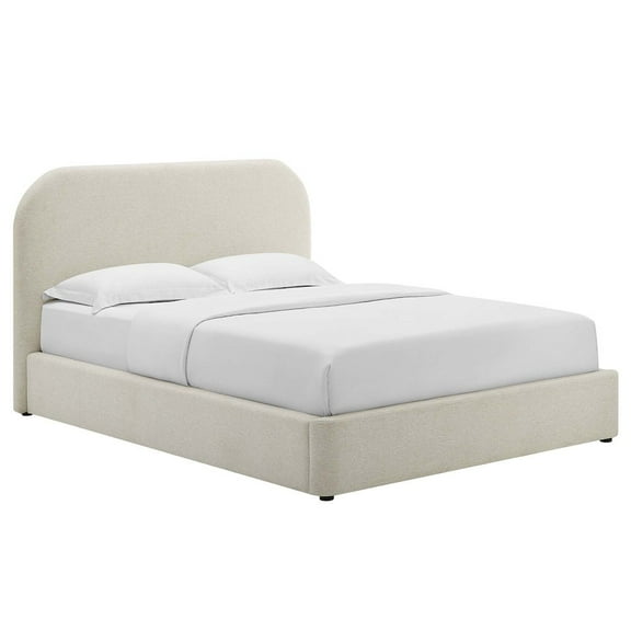 Modway Keynote Upholstered Fabric Curved Full Platform Bed in Heathered Weave Ivory