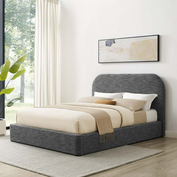 Modway Keynote Upholstered Fabric Curved King Platform Bed in Heathered Weave Slate