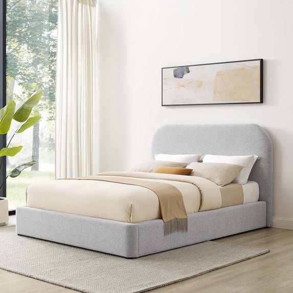 Keynote Curved Queen Platform Bed in Heathered Weave Light Gray