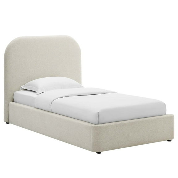 Keynote Upholstered Fabric Curved Twin Platform Bed in Heathered Weave Ivory