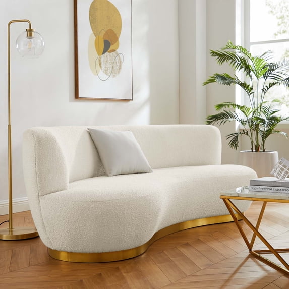 Modway Kindred Boucle Upholstered Upholstered Fabric Sofa in Gold Ivory