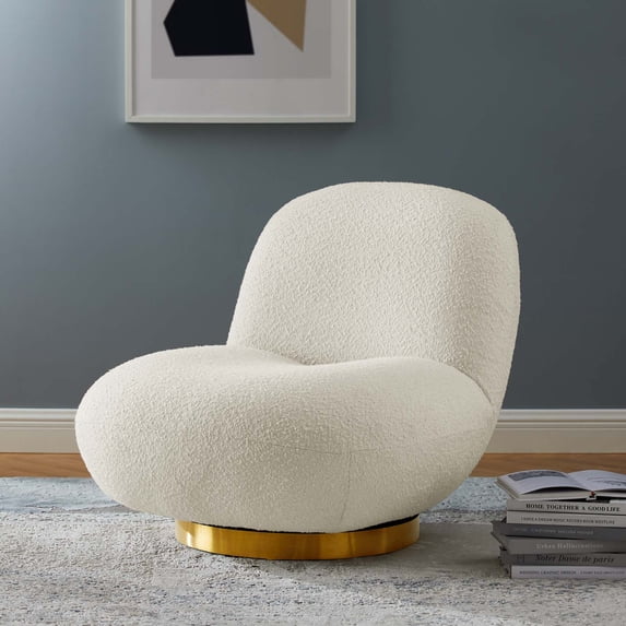 Modway Kindred Boucle Upholstered Upholstered Fabric Swivel Chair in Gold Ivory