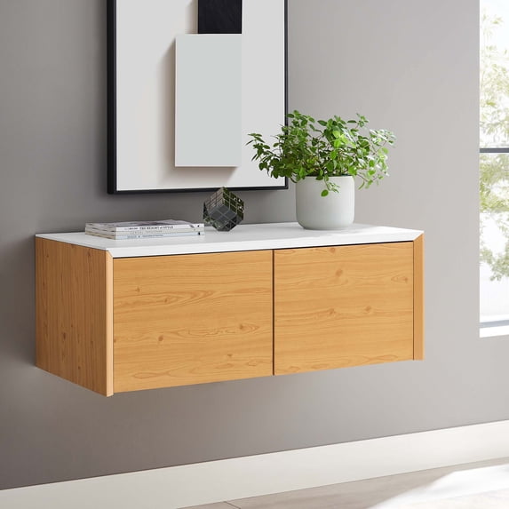 Modway Kinetic Wall-Mount Office Storage Cabinet in White Natural