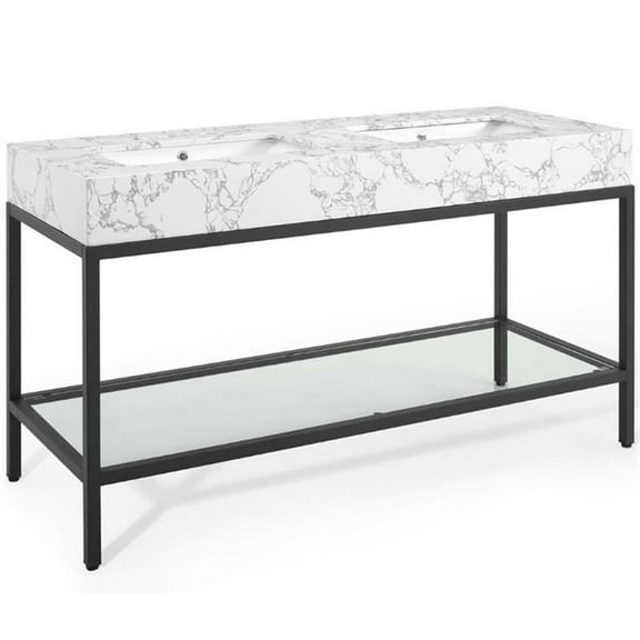 Modway Kingsley 60" Black Stainless Steel Bathroom Vanity in Black White