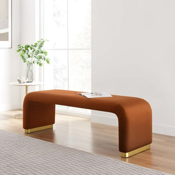 Modway Koda 60" Performance Velvet Waterfall Long Bench in Brass Rust