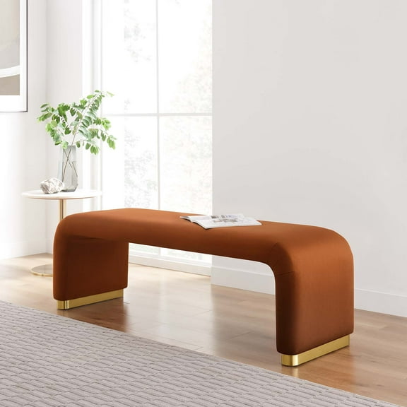 Modway Koda Performance Velvet Waterfall Long Bench in Brass Rust