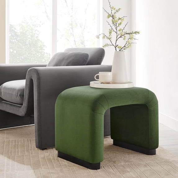 Koda Performance Velvet Waterfall Stool in Black Moss Green