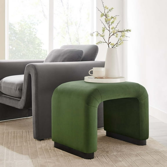 Modway Koda Performance Velvet Waterfall Stool in Black Moss Green