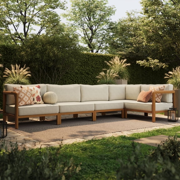 Kona L-Shaped Outdoor Teak Wood Modular Sofa in Sand