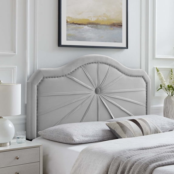 Modway Kristin Pleated Performance Velvet Full/Queen Headboard in Light Gray