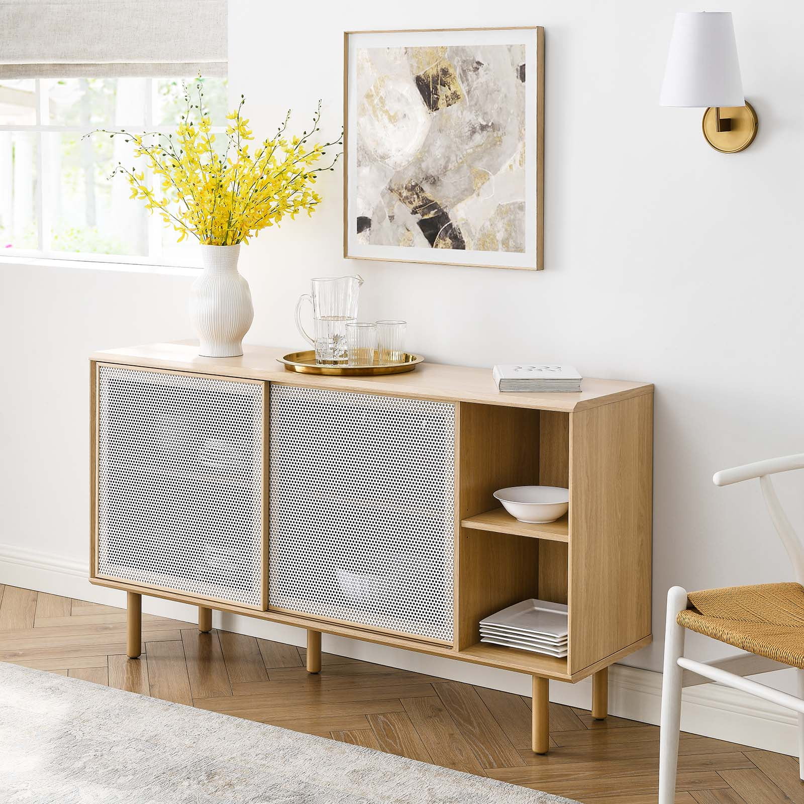 Kurtis Oak 59" Sideboard with Metal Mesh Doors