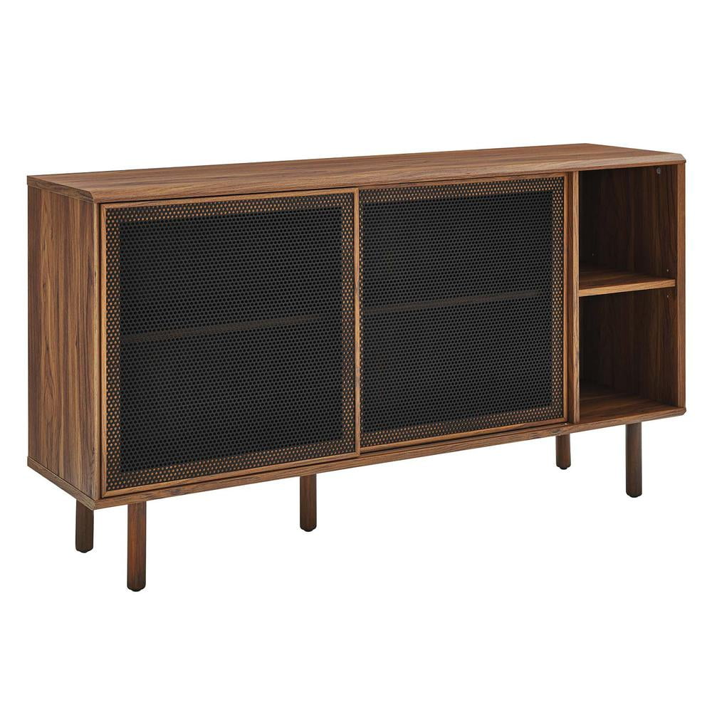 Urban Flair 59" Walnut Sideboard with Sliding Metal Mesh Doors
