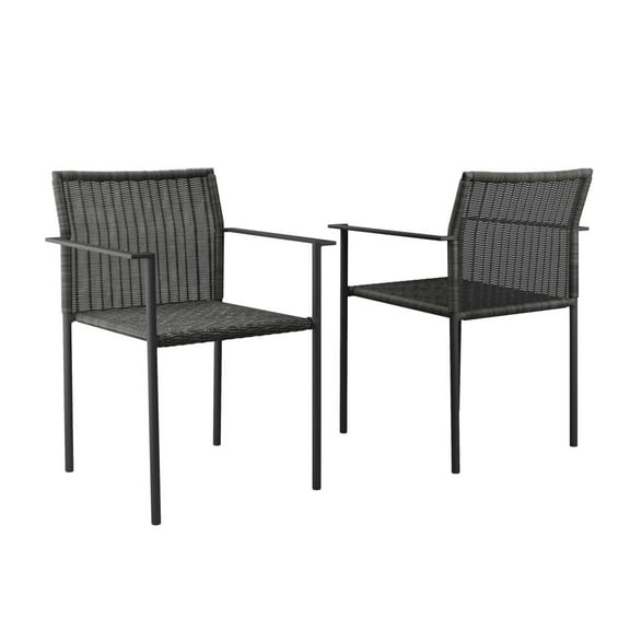 Modway Lagoon Wicker Rattan Outdoor Dining Armchairs in Charcoal (Set of 2)