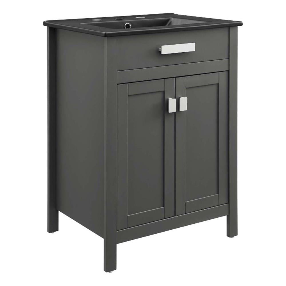 Modway Laguna 24" Modern Wood/Ceramic Bathroom Vanity in Gray/Black