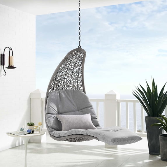 Modway Landscape Hanging Chaise Lounge Outdoor Patio Swing Chair in Light Gray Gray