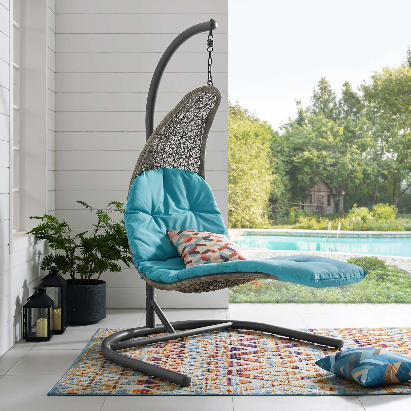 Modway Landscape Hanging Chaise Lounge Outdoor Patio Swing Chair in