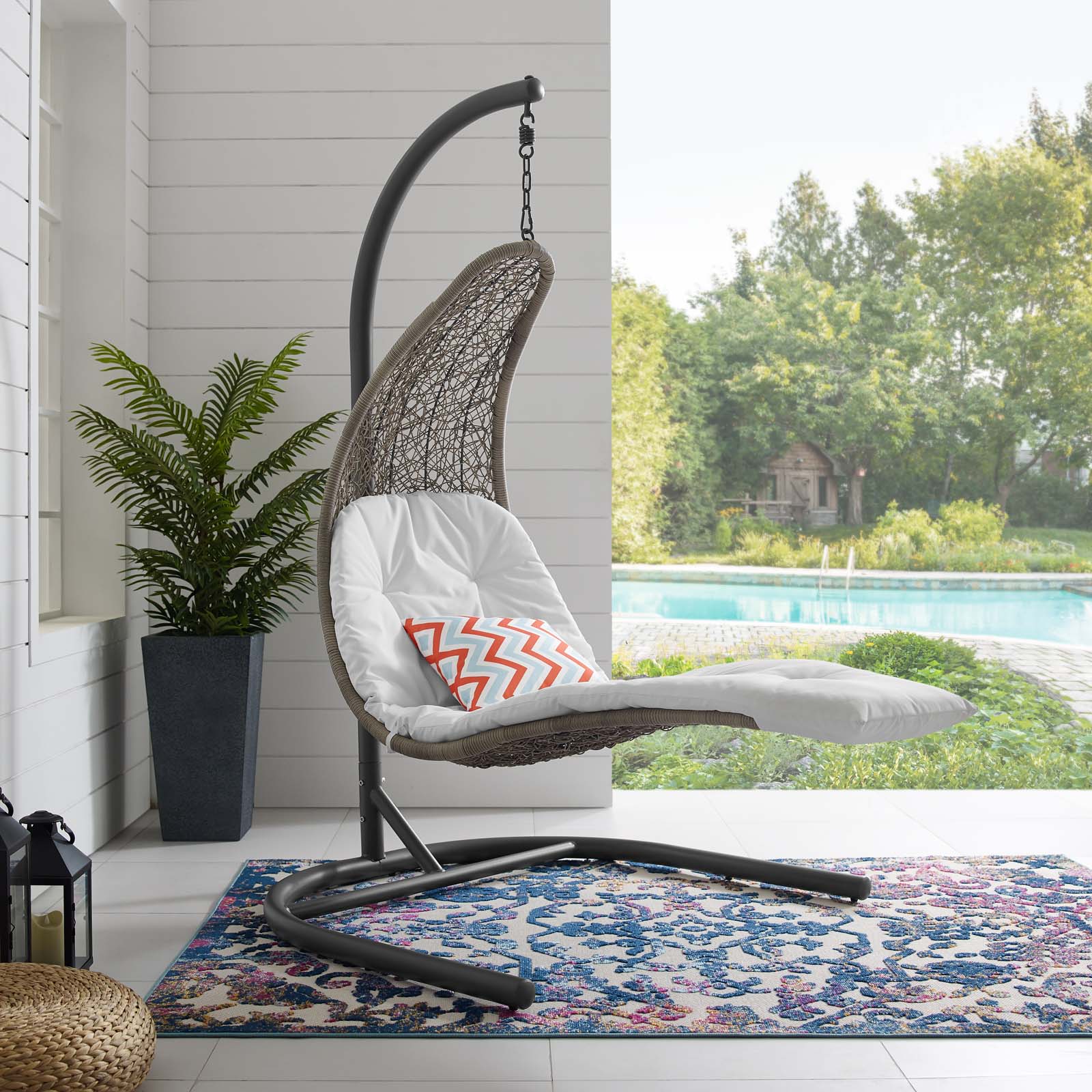 Modway Landscape Hanging Chaise Lounge Outdoor Patio Swing Chair in