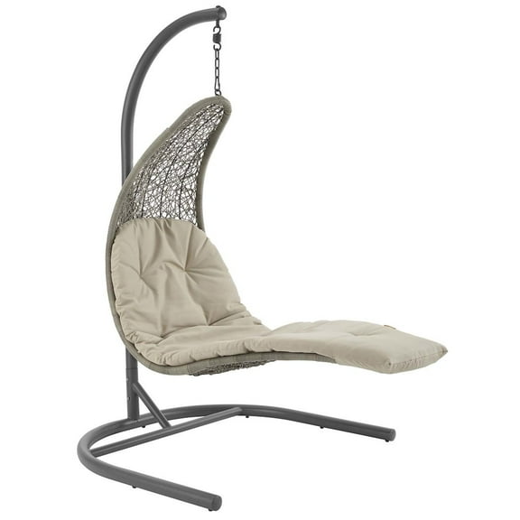 Modway Landscape Hanging Chaise Lounge Outdoor Patio Swing Chair in Light Gray Beige