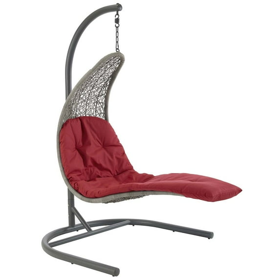 Modway Landscape Rattan & Fabric Patio Swing Chair in Light Gray and Red