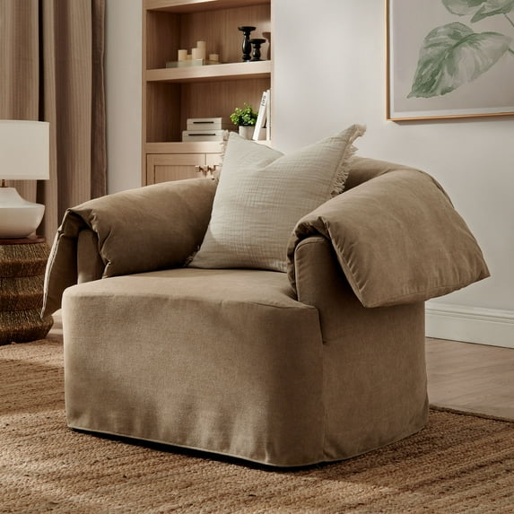 Modway Lark Slipcovered Fabric Oversized Armchair in Almond