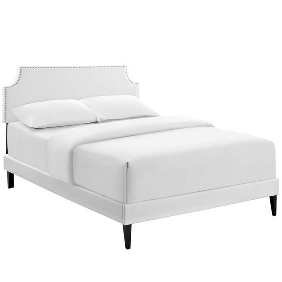Modway Laura Full Vinyl Platform Bed with Squared Tapered Legs in White