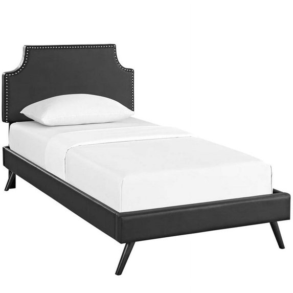 Modway Laura Twin Leatherette Platform Bed with Round Splayed Legs, Multiple Colors