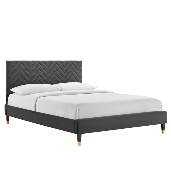 Modway Leah Chevron Tufted Performance Velvet Full Platform Bed in Charcoal