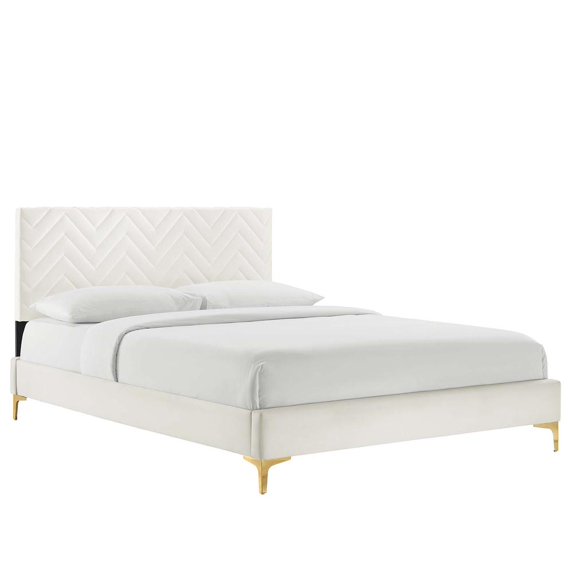 Modway Leah Chevron Tufted Performance Velvet King Platform Bed - White