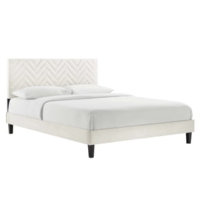 Modway Leah Chevron Tufted Performance Velvet Queen Platform Bed in White