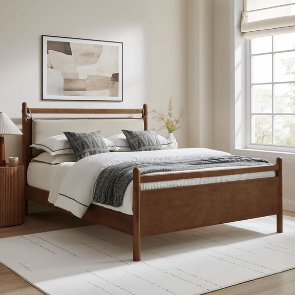 Leni Full Size Wood Platform Bed Frame in Walnut Heathered Ivory
