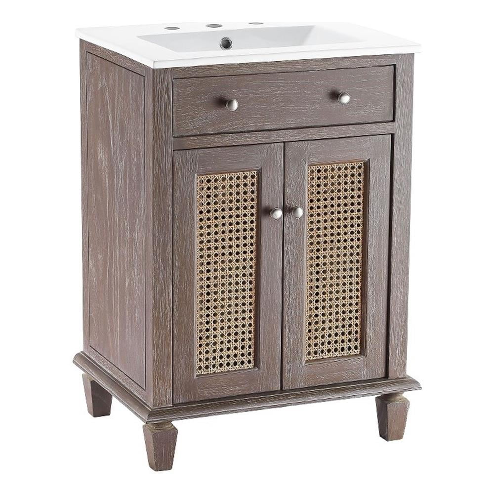 Modway Lilo 24.5" Modern Mindi Wood Tropical Bathroom Vanity in Gray/White