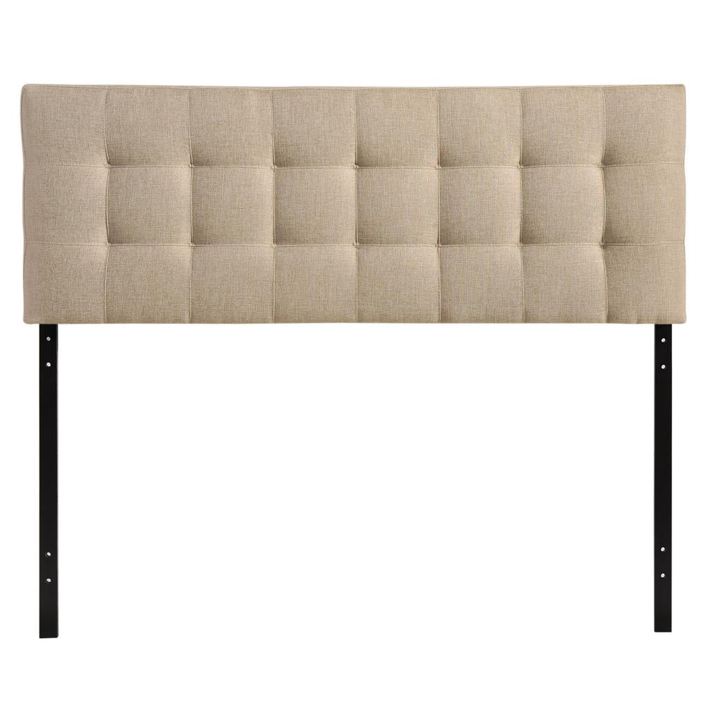 Beige Tufted Upholstered King Headboard with Button Detail