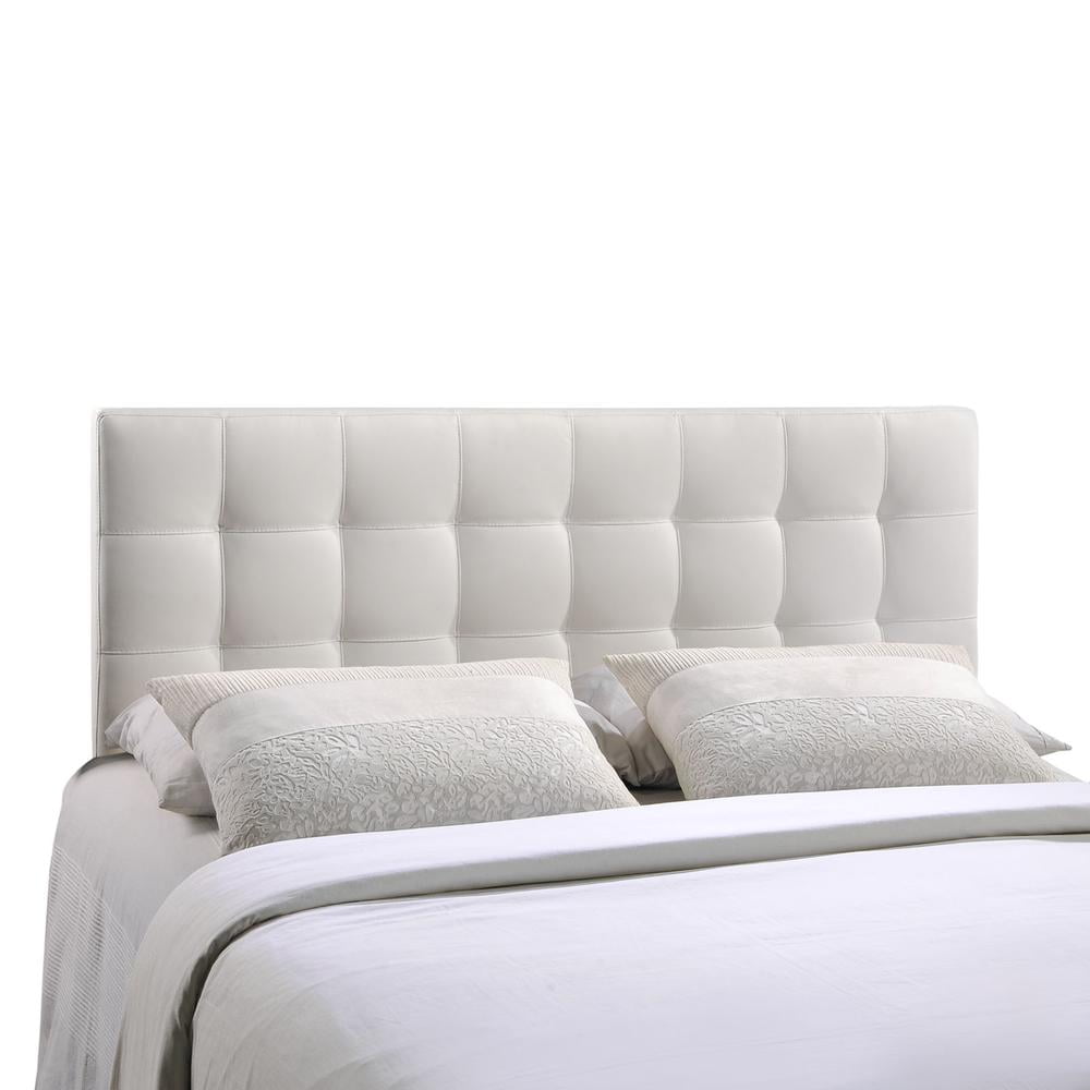 Lily White Tufted Faux Leather Queen Headboard