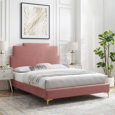 Modway Lindsey Modern Performance Velvet Twin Platform Bed - Dusty Rose Pink