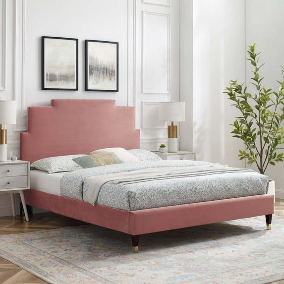 Modway Lindsey Performance Velvet Full Platform Bed in Dusty Rose