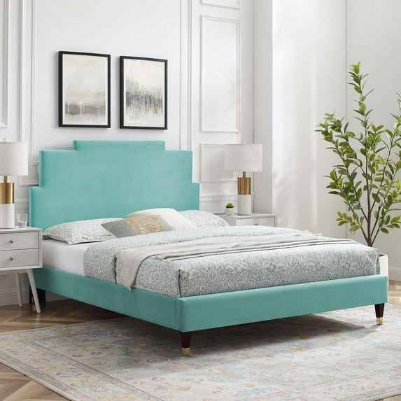 Modway Lindsey Performance Velvet Full Platform Bed in Mint