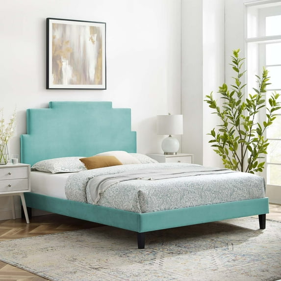 Modway Lindsey Performance Velvet Full Platform Bed in Mint