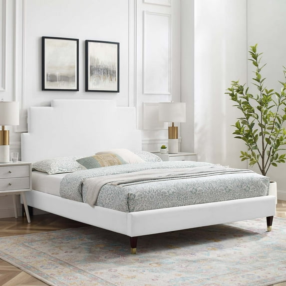 Modway Lindsey Performance Velvet Full Platform Bed in White