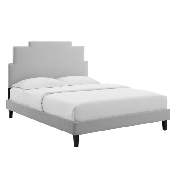 Modway Lindsey Performance Velvet King Platform Bed in Light Gray