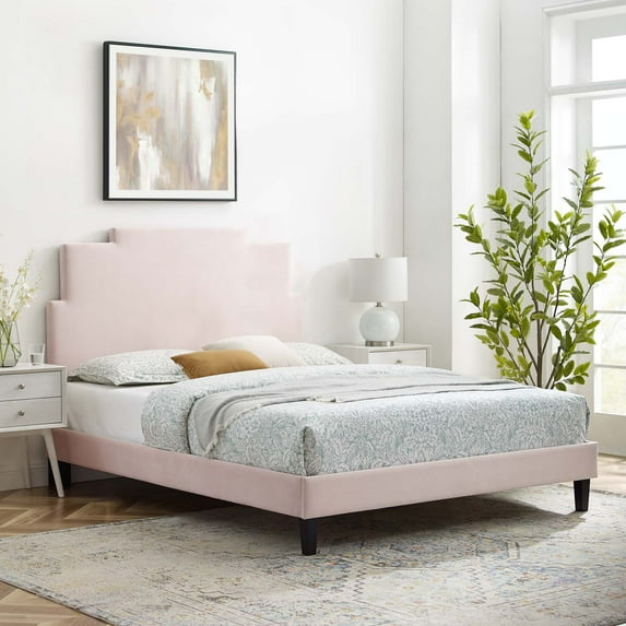 Modway Lindsey Performance Velvet King Platform Bed in Pink