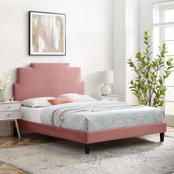 Modway Lindsey Performance Velvet Twin Platform Bed in Dusty Rose