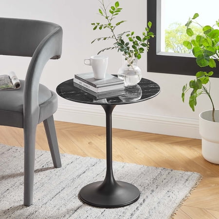 Modway Lippa 20" Round Artificial Marble Side Table in Black Black