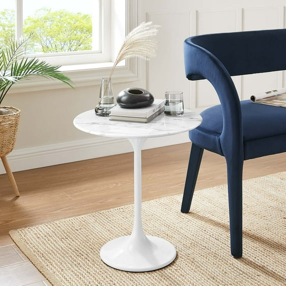 Modway Lippa 20" Round Artificial Marble Side Table in White White