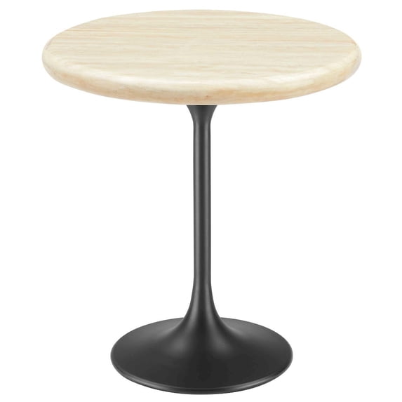 Modway Lippa 20" Round Artificial Travertine Stone Side Table in Brown/Black