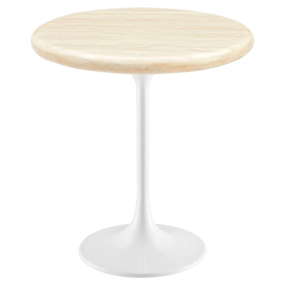 Modway Lippa 20" Round Artificial Travertine Stone Side Table in Brown/White