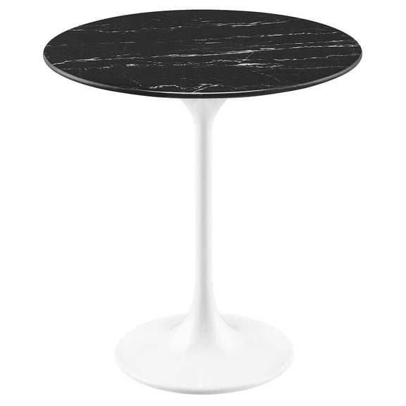 Modway Lippa 20" Round Modern Artificial Marble/Metal Side Table in Black/White