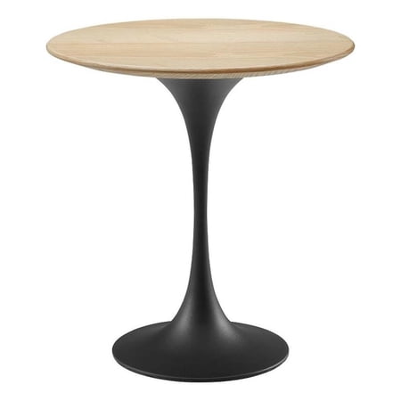 Modway Lippa 20" Round Modern Wood & Metal Side Table in Natural/Black