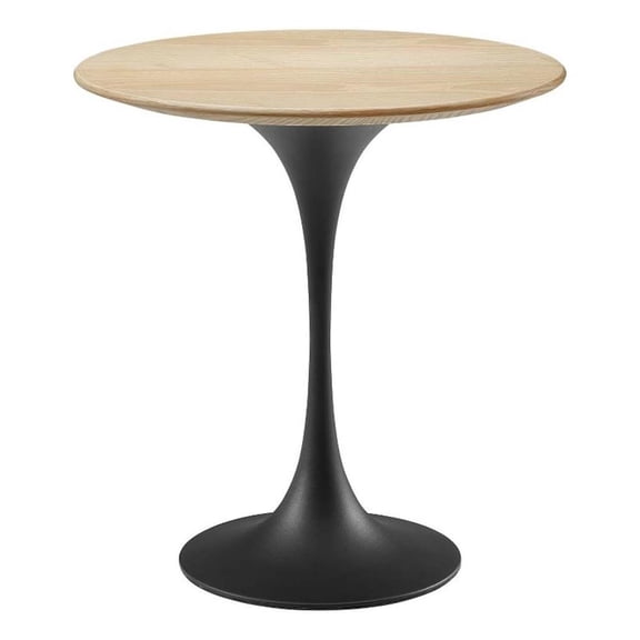 Modway Lippa 20" Round Modern Wood & Metal Side Table in Natural/Black