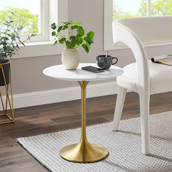 Modway Lippa 20" Round Side Table in Gold White