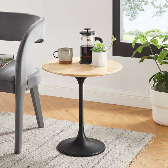 Modway Lippa 20" Round Wood Grain Side Table in Black Natural